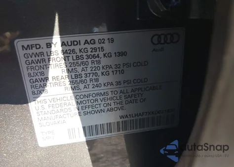 2019 Audi Q7 45 Premium/45 Se Premium z USA, uszkodzony, nr VIN WA1LHAF7XKD031830
